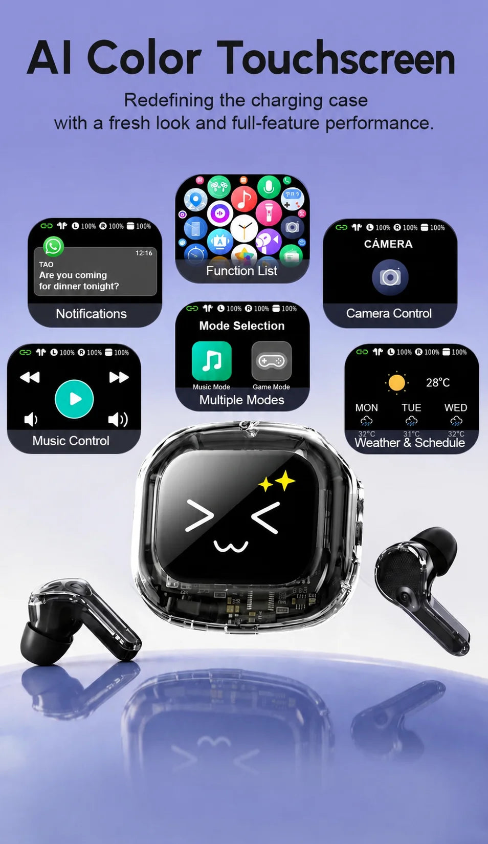 Wireless Bluetooth Headphones,144 Language Real Time Translation Earphones with Smart Touch Screen