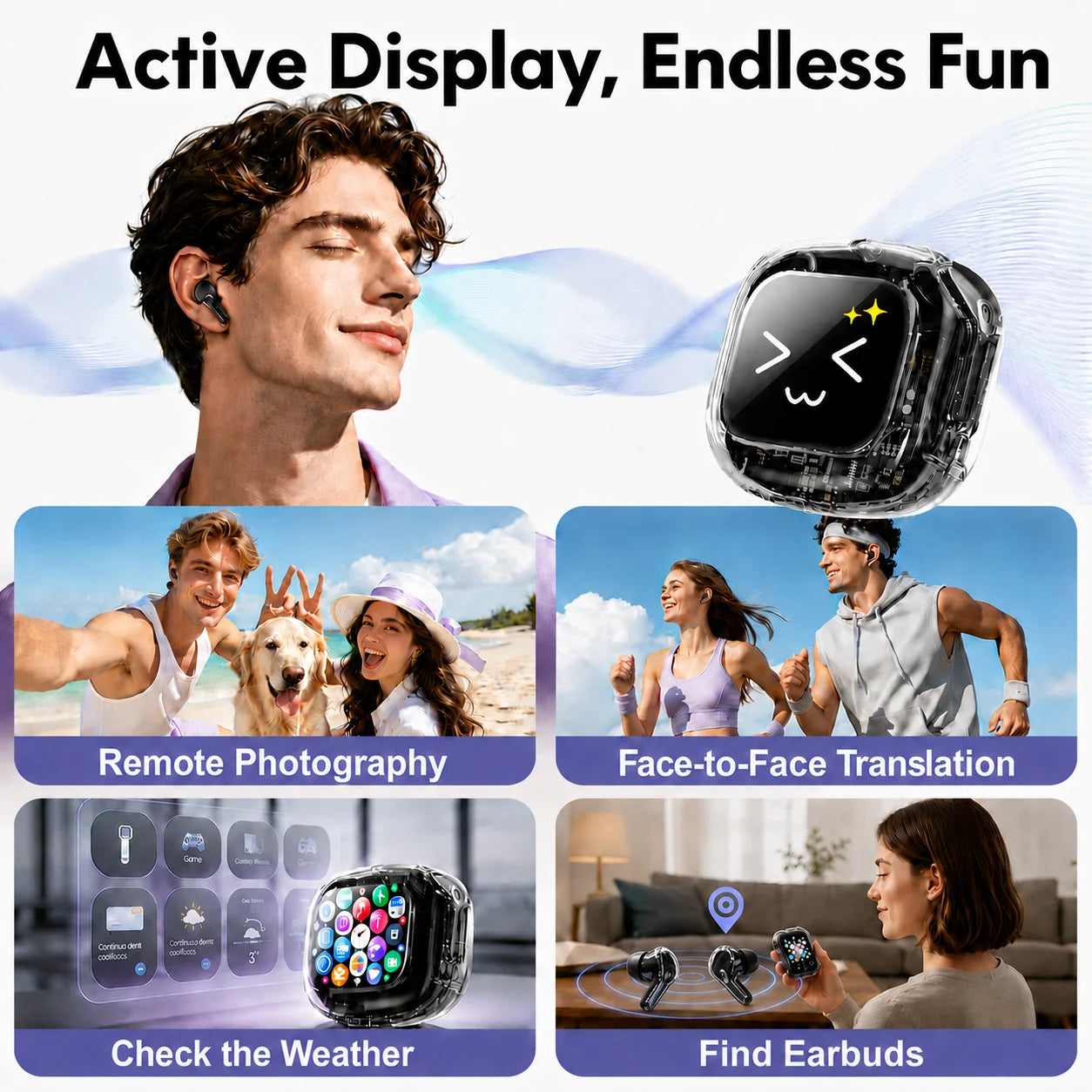 Wireless Bluetooth Headphones,144 Language Real Time Translation Earphones with Smart Touch Screen