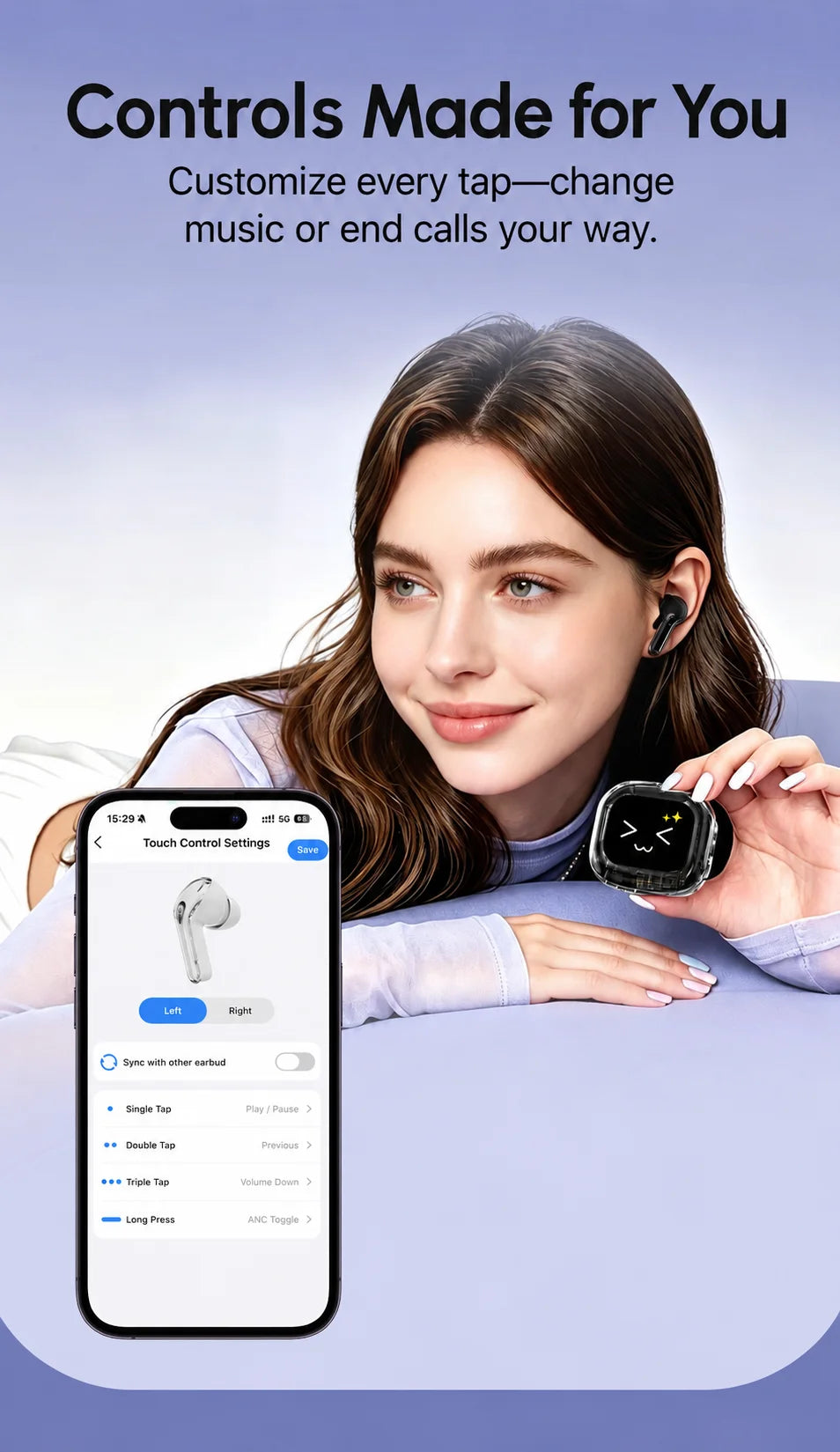 Wireless Bluetooth Headphones,144 Language Real Time Translation Earphones with Smart Touch Screen