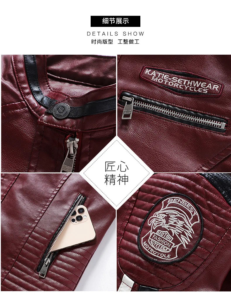 Mens Vintage Motorcycle Jacket 2025 Men Fashion New Biker Leather Jacket Male Embroidery Bomber Coat Winter Fleece Pu Overcoat