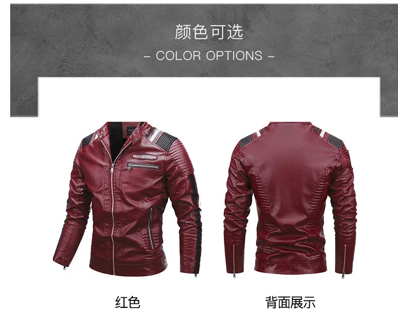 Mens Vintage Motorcycle Jacket 2025 Men Fashion New Biker Leather Jacket Male Embroidery Bomber Coat Winter Fleece Pu Overcoat
