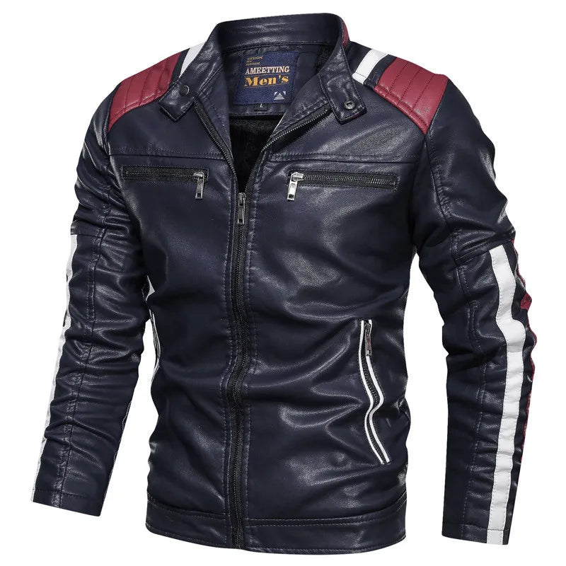 Mens Vintage Motorcycle Jacket 2025 Men Fashion New Biker Leather Jacket Male Embroidery Bomber Coat Winter Fleece Pu Overcoat