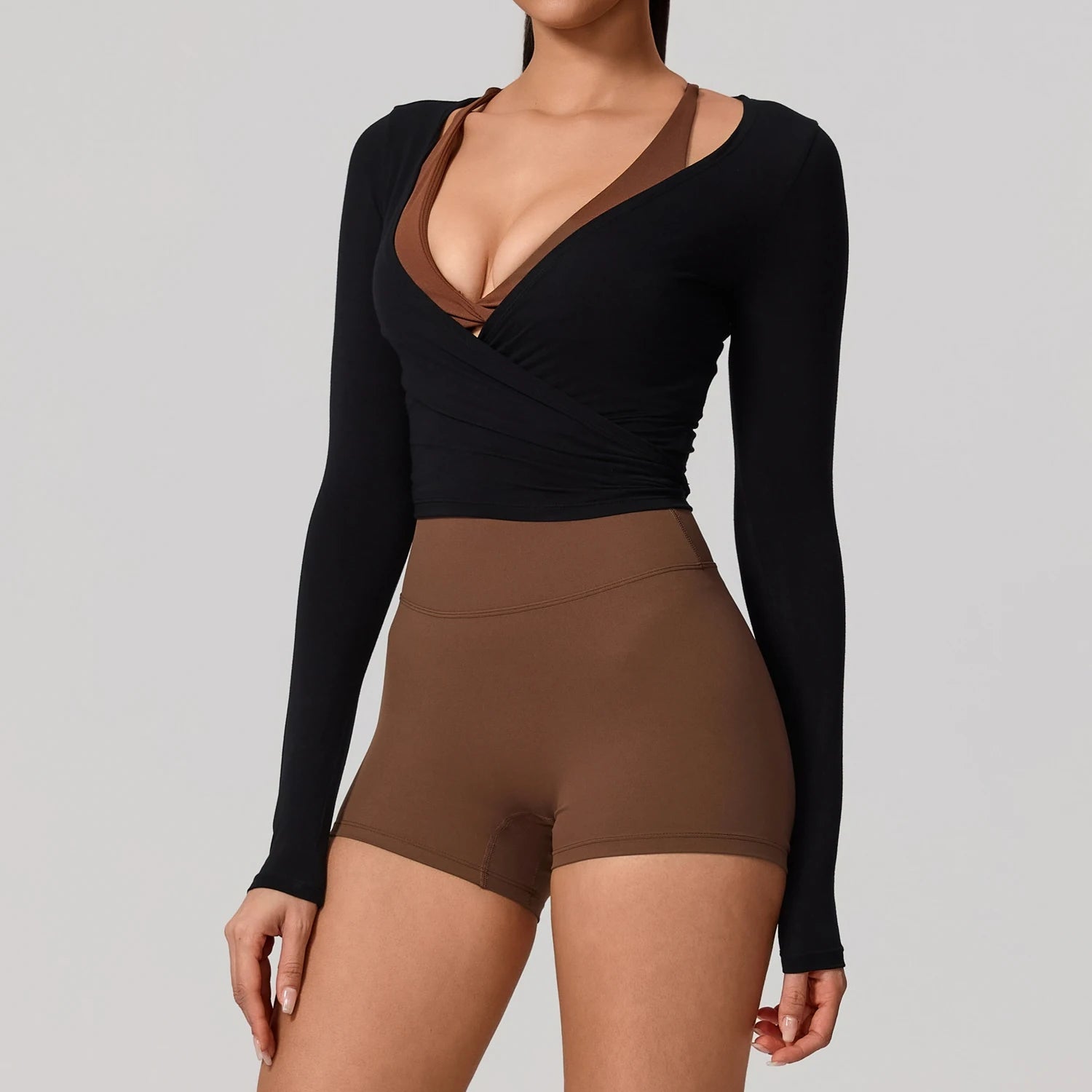 Hearuisavy Women's Yoga Shirt Long Sleeve Sportswear Gym Casual Breathable Quick Dry Sports Top Pilates Dance Ballet Wrap Tops