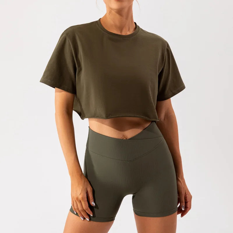 Outdoor Dance Sports Short-sleeved Yoga Shirts Women Casual Running Fitness Tops Loose Sports T-shirts Yoga Clothes Gym Crop Top