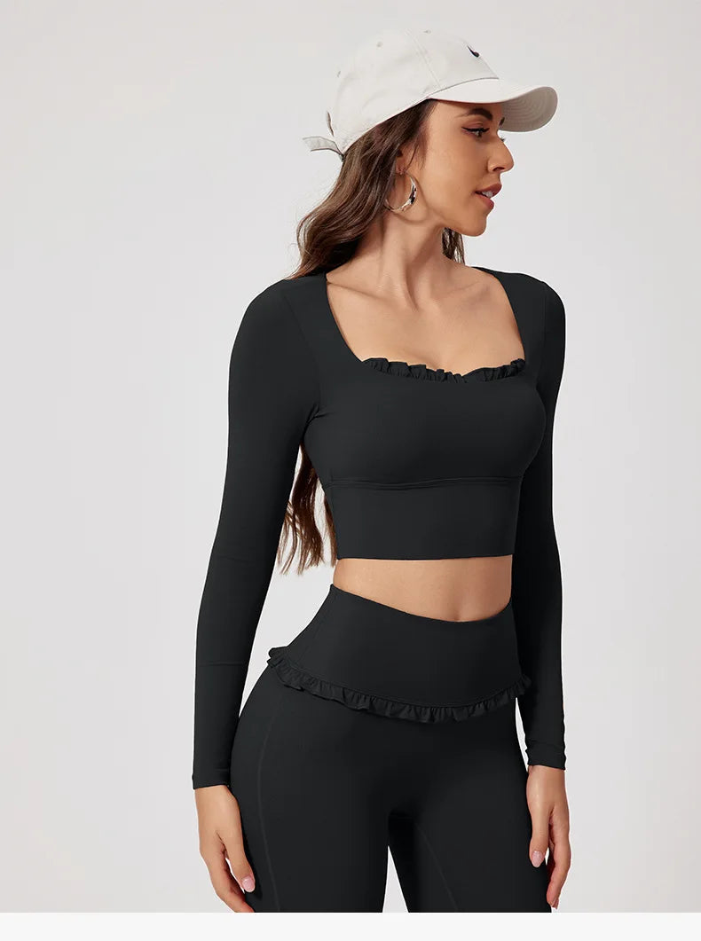 Fall/Winter 2Pcs Women Gym Yoga Female Outfit Outdoor Sports Quick-Dry Long-Sleeved Shirt Set Woman Two-Piece Suit Sportswear
