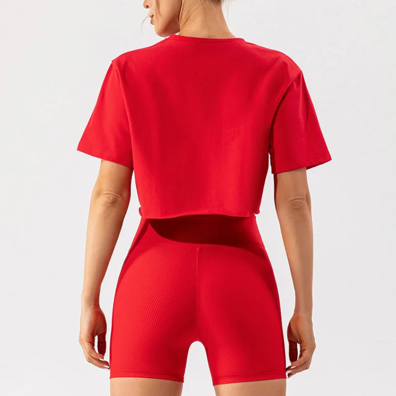Outdoor Dance Sports Short-sleeved Yoga Shirts Women Casual Running Fitness Tops Loose Sports T-shirts Yoga Clothes Gym Crop Top