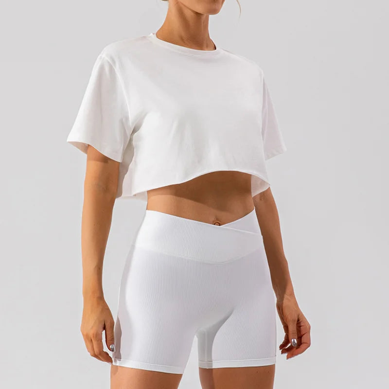Outdoor Dance Sports Short-sleeved Yoga Shirts Women Casual Running Fitness Tops Loose Sports T-shirts Yoga Clothes Gym Crop Top