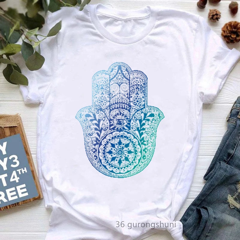 Yoga Tree Growing From A Lady Print Tshirt Girls White Funny Casual T Shirt Femme Buddha Chakra Meditation T-Shirt Women Tops