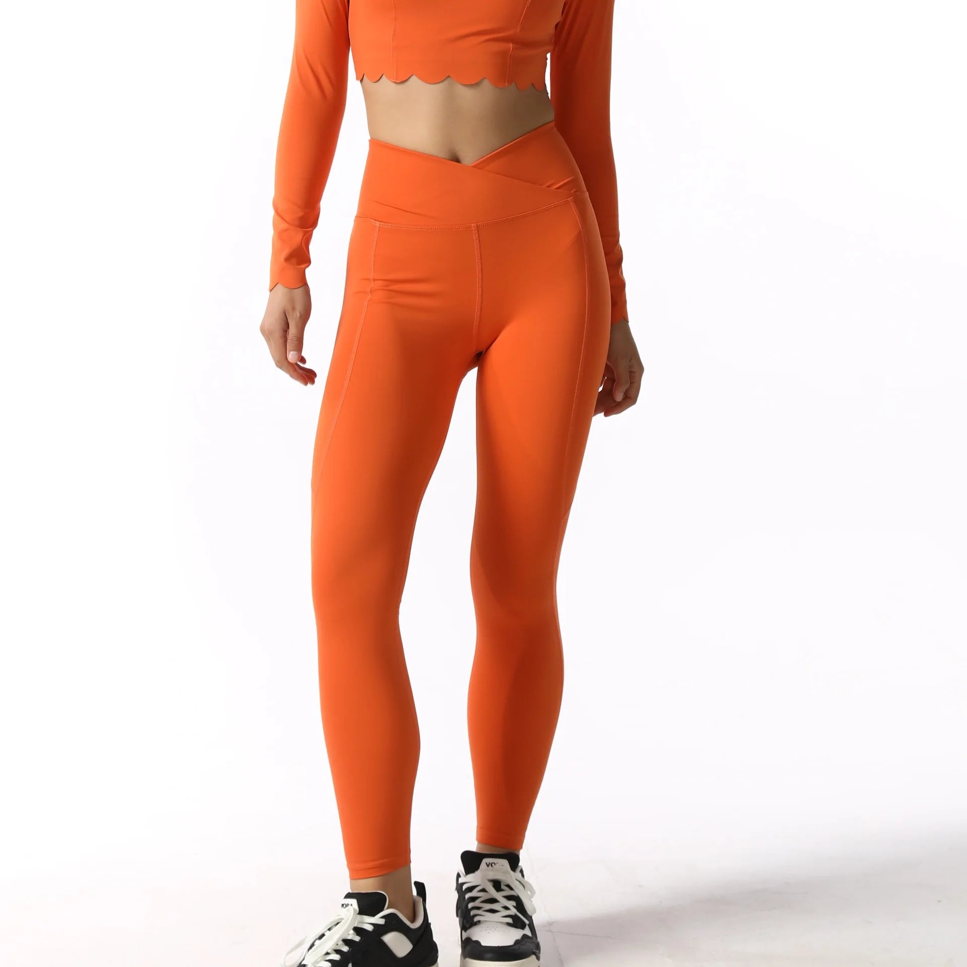 Black Square Neck Tight High Elastic Skinny Yoga Sports Long Sleeves Fashion Compression Pants Fitness Leggings Workout Tights