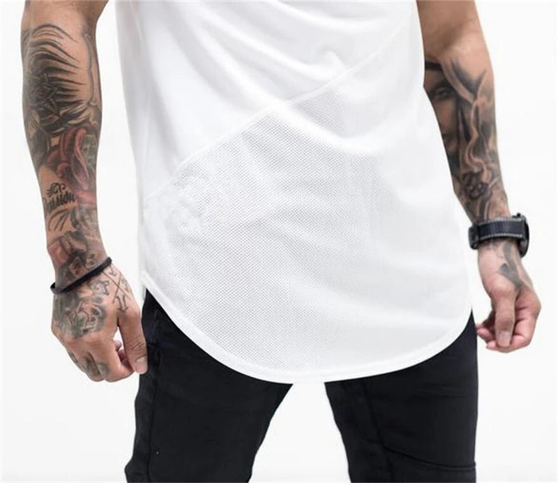 Mens Workout Bodybuilding Muscle Clothing Gym Fitness Cotton Breathable T-shirts Stitching Contrast Color Short Sleeve Shirts