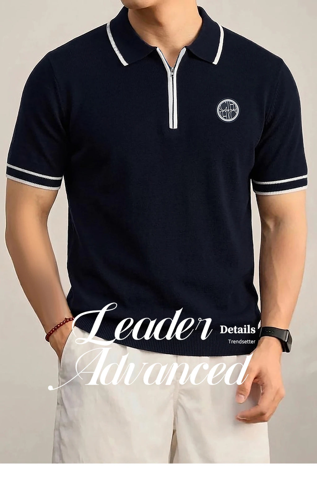 CHCH Men's Polo New Fashion Summer Half Zipper Design Men's Short Sleeves Classic Commuting Leisure Badge Design Men's Polo