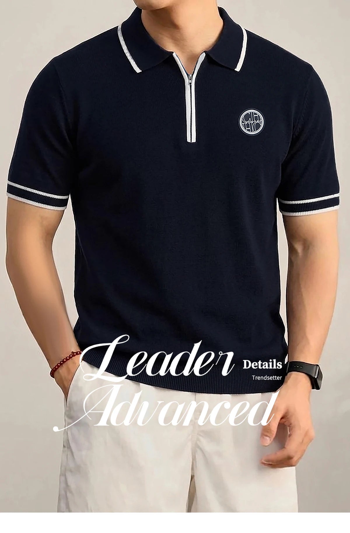 CHCH Men's Polo New Fashion Summer Half Zipper Design Men's Short Sleeves Classic Commuting Leisure Badge Design Men's Polo