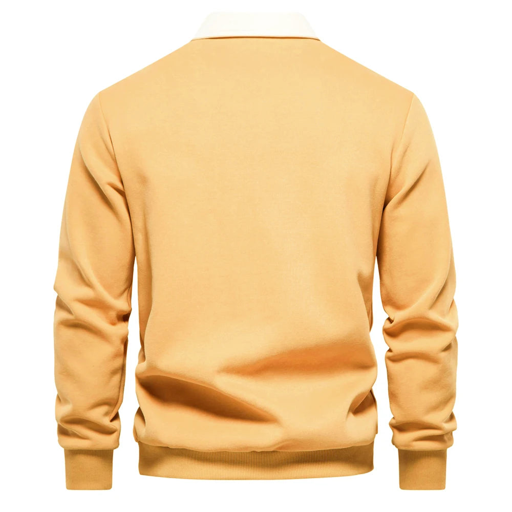 New Autumn Fashion Design Polo Neck Sweatshirts for Men Casual and Social Wear Quality Cotton Mens Sweatshirts