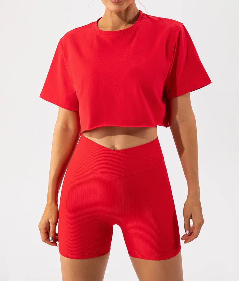 Outdoor Dance Sports Short-sleeved Yoga Shirts Women Casual Running Fitness Tops Loose Sports T-shirts Yoga Clothes Gym Crop Top