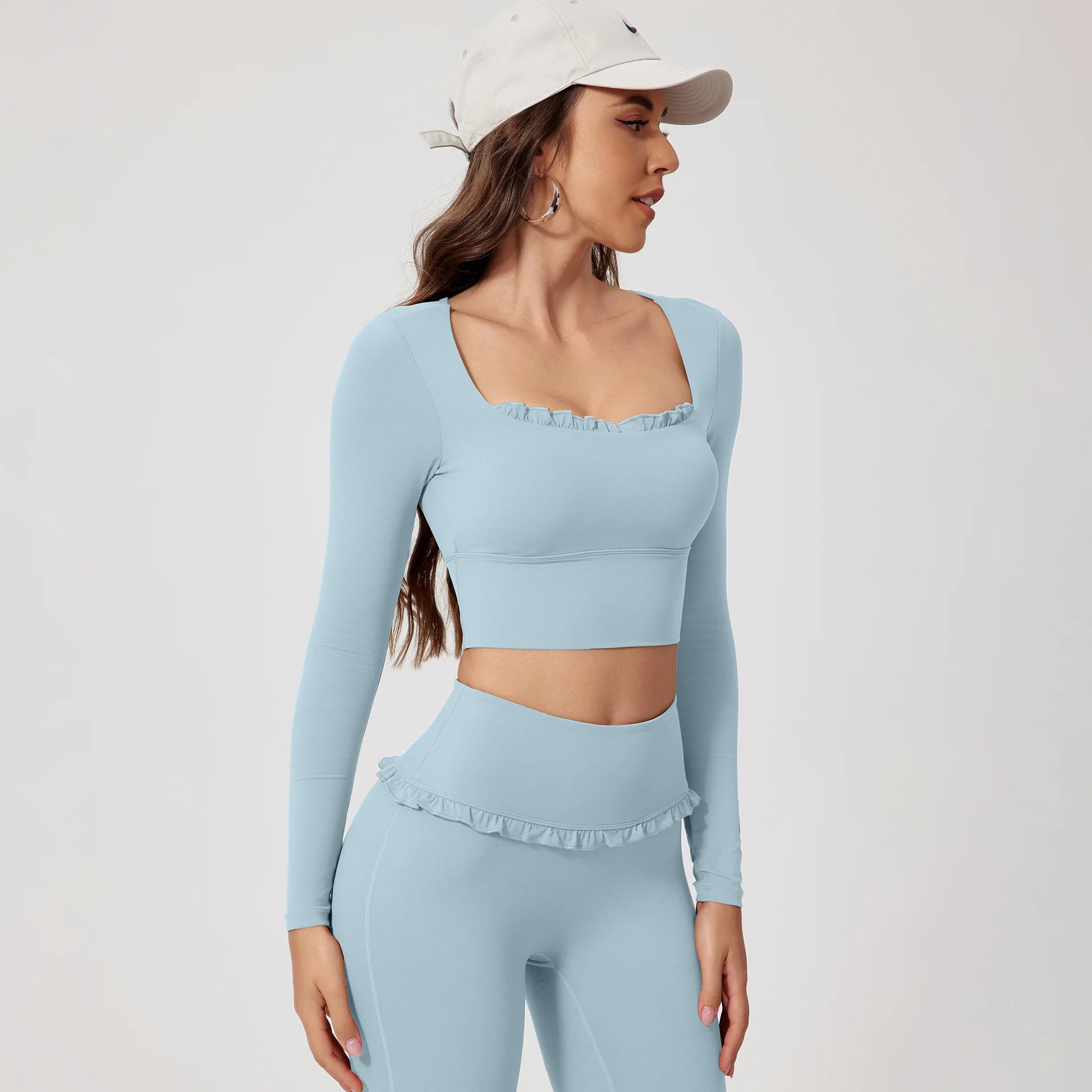 Fall/Winter 2Pcs Women Gym Yoga Female Outfit Outdoor Sports Quick-Dry Long-Sleeved Shirt Set Woman Two-Piece Suit Sportswear
