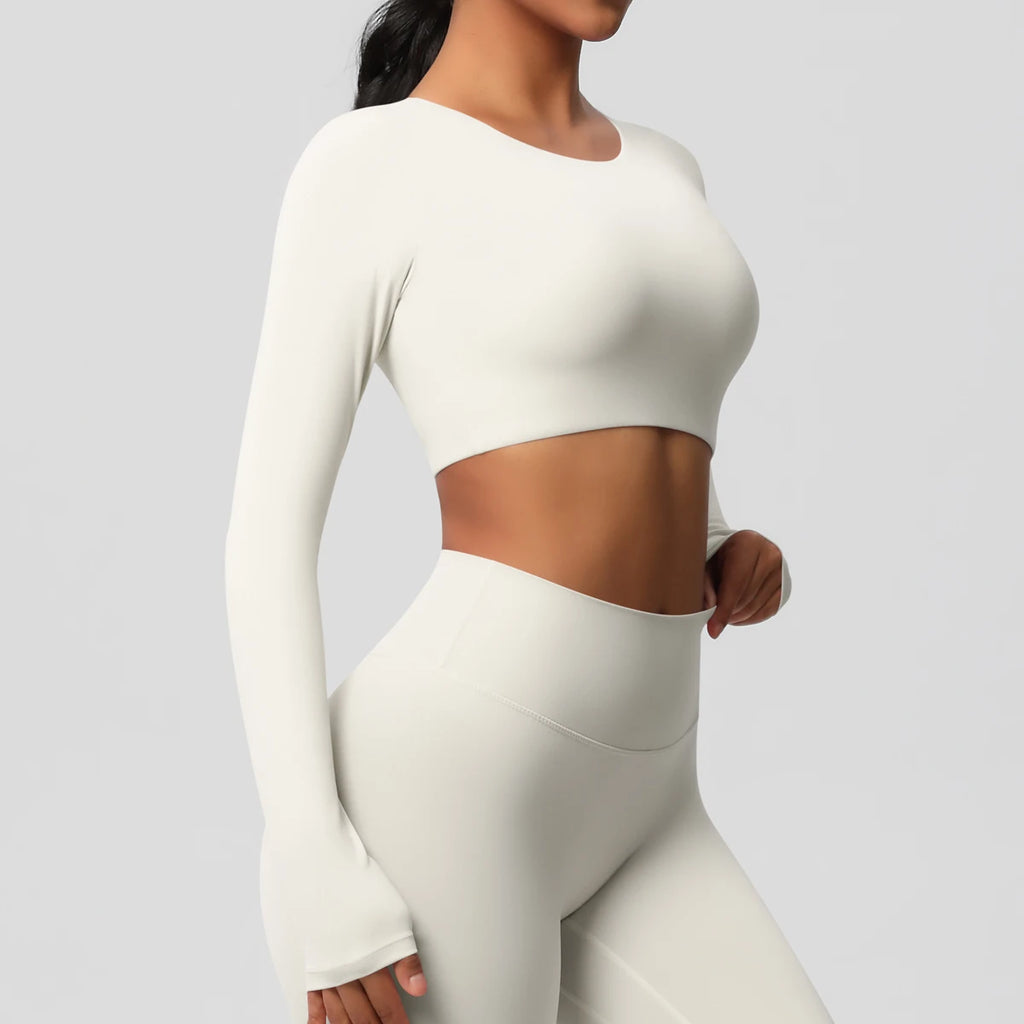 Yoga Shirts For Women Long Sleeve With Padded Fitness Running Gym Clothes Workout Dry Fit Breathable High Elastic Sports Top