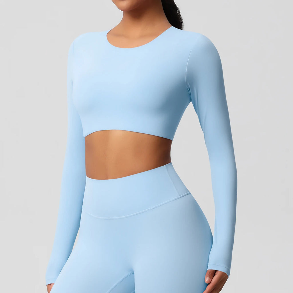 Yoga Shirts For Women Long Sleeve With Padded Fitness Running Gym Clothes Workout Dry Fit Breathable High Elastic Sports Top