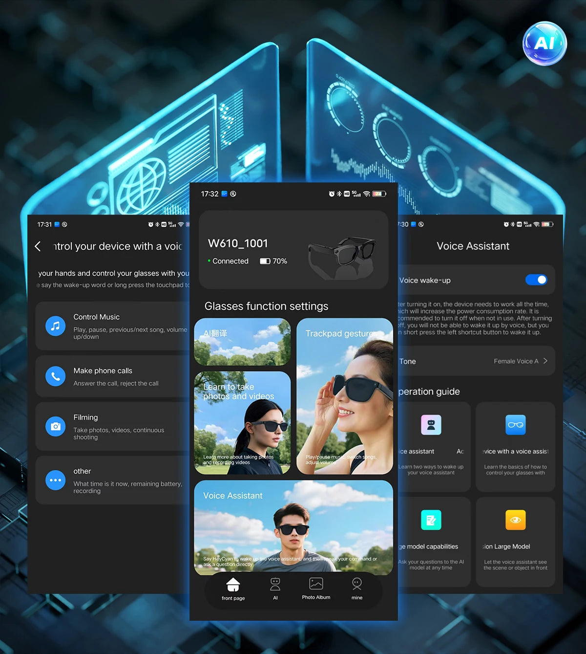 AI Smart Glasses with 8MP Camera Video Recording 100+ Languages Translation