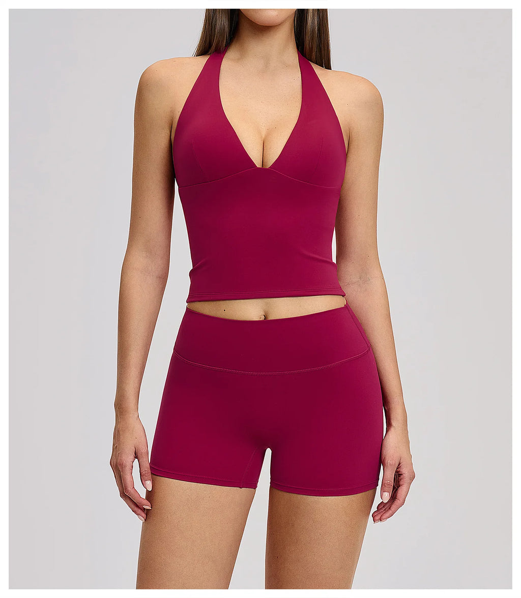 Yoga Set 2 Pieces Women's Tracksuit Sportswear Gym Clothing Workout Clothes High Waist Shorts Sexy Fitness Vest Sports Suit