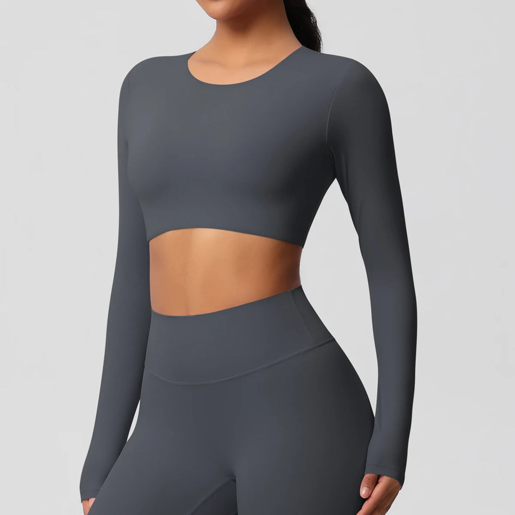 Yoga Shirts For Women Long Sleeve With Padded Fitness Running Gym Clothes Workout Dry Fit Breathable High Elastic Sports Top