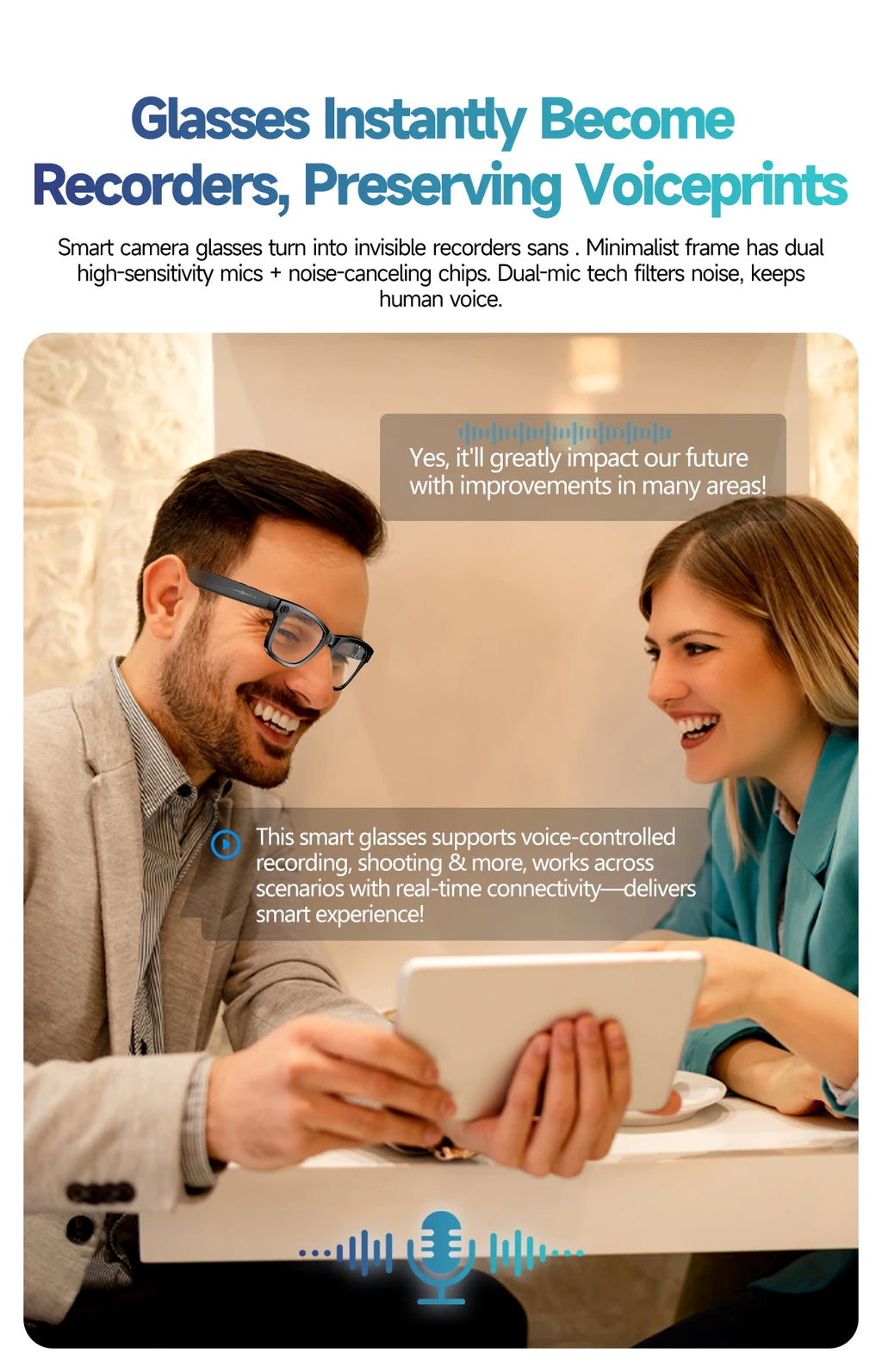 AI Smart Glasses with 8MP Camera Video Recording 100+ Languages Translation