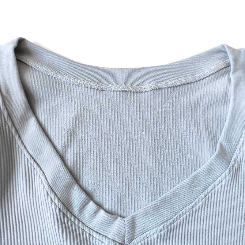 Women's Seamless Tops Short Sleeve Deep V Neck Yoga Shirts Fitness Crop Top Women Yoga Shirts Sportswear Gym Clothes