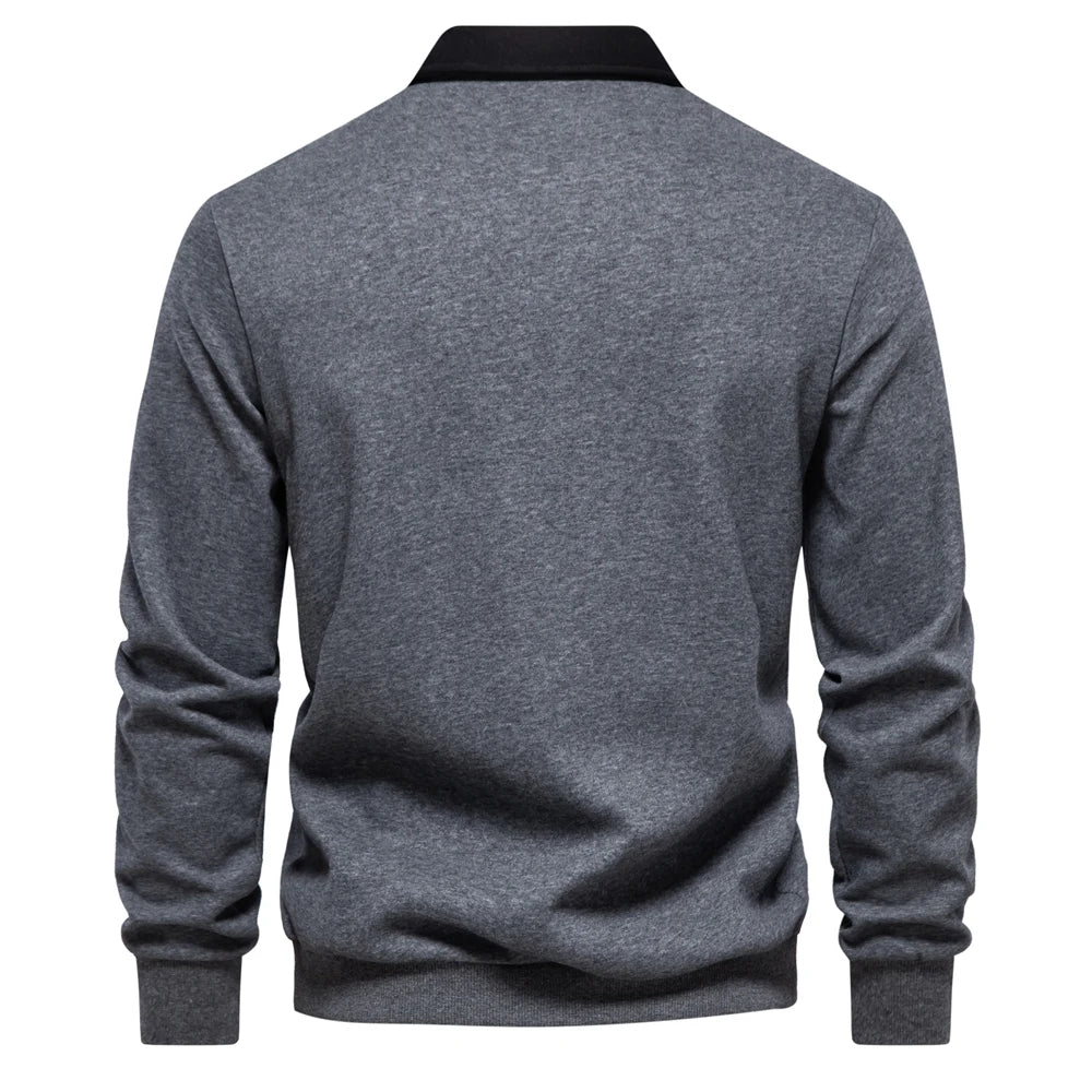 New Autumn Fashion Design Polo Neck Sweatshirts for Men Casual and Social Wear Quality Cotton Mens Sweatshirts
