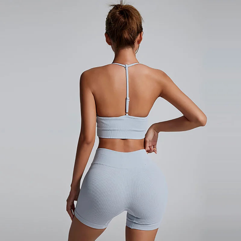 Yoga Short Sets Seamless SportsWear Women Sport Outfit For Woman Crop Top Mini Shorts Suit Workout Clothes Athletic Wear