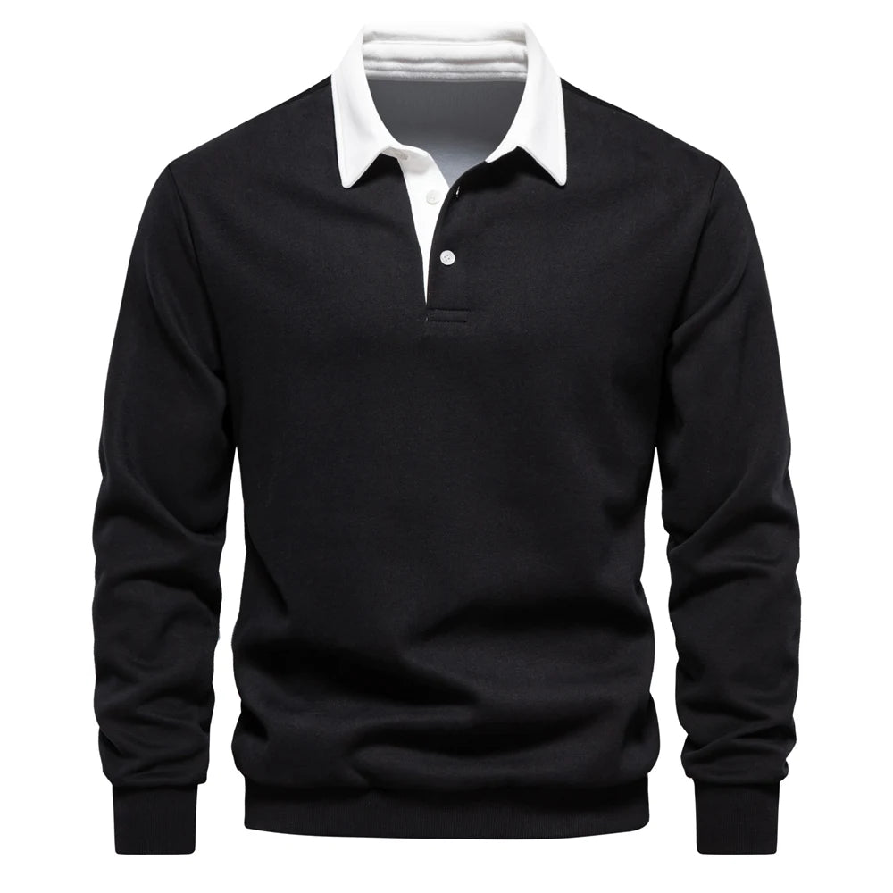 New Autumn Fashion Design Polo Neck Sweatshirts for Men Casual and Social Wear Quality Cotton Mens Sweatshirts