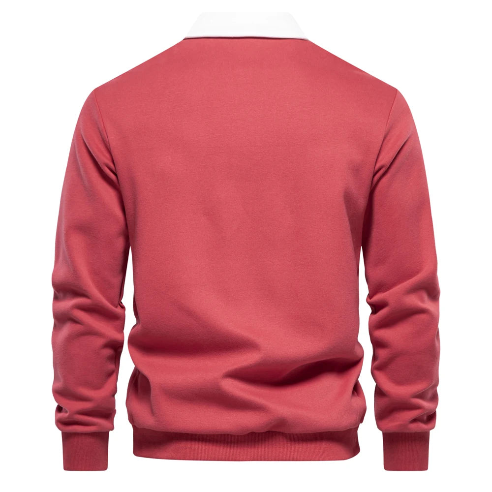 New Autumn Fashion Design Polo Neck Sweatshirts for Men Casual and Social Wear Quality Cotton Mens Sweatshirts