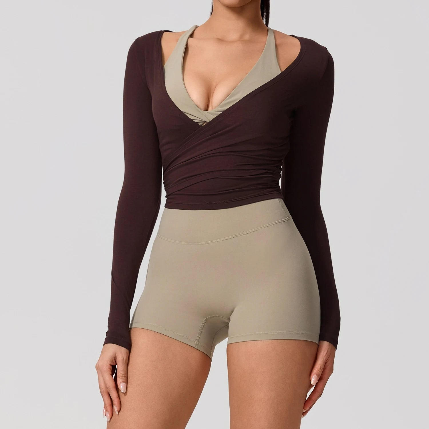 Hearuisavy Women's Yoga Shirt Long Sleeve Sportswear Gym Casual Breathable Quick Dry Sports Top Pilates Dance Ballet Wrap Tops