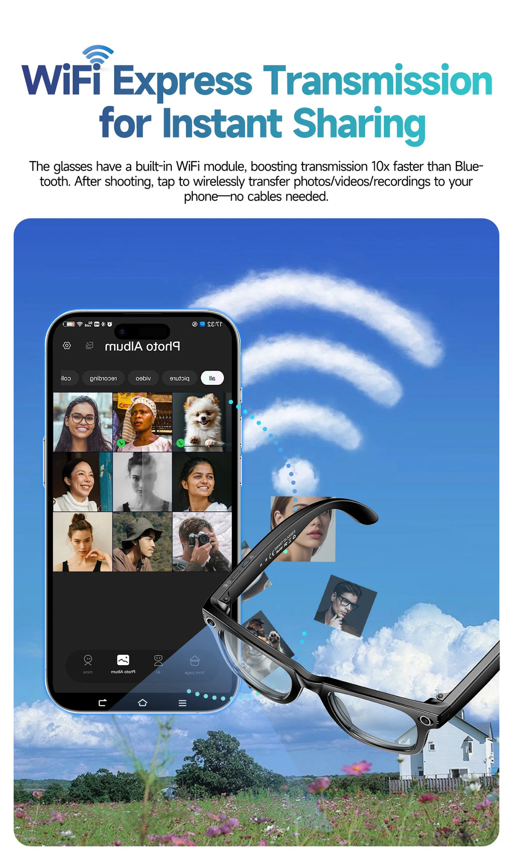 AI Smart Glasses with 8MP Camera Video Recording 100+ Languages Translation