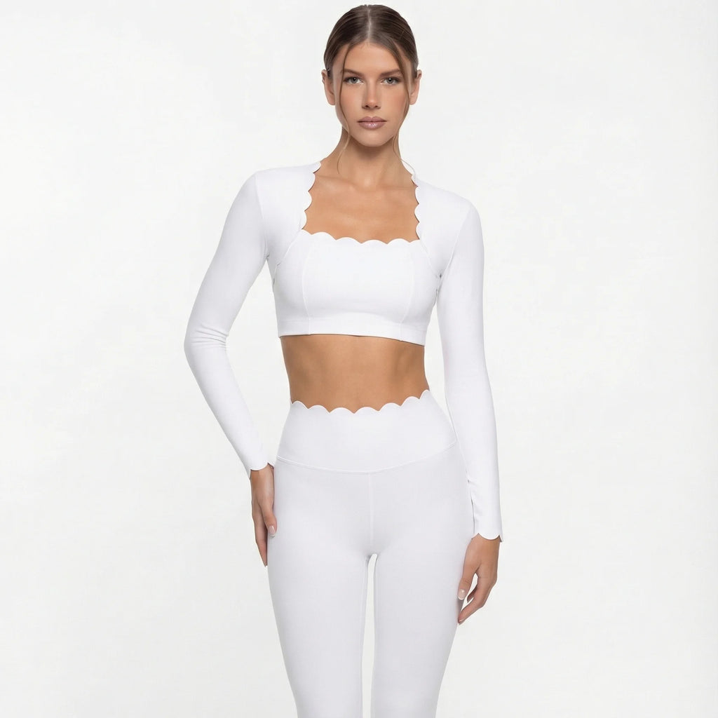 Black Square Neck Tight High Elastic Skinny Yoga Sports Long Sleeves Fashion Compression Pants Fitness Leggings Workout Tights