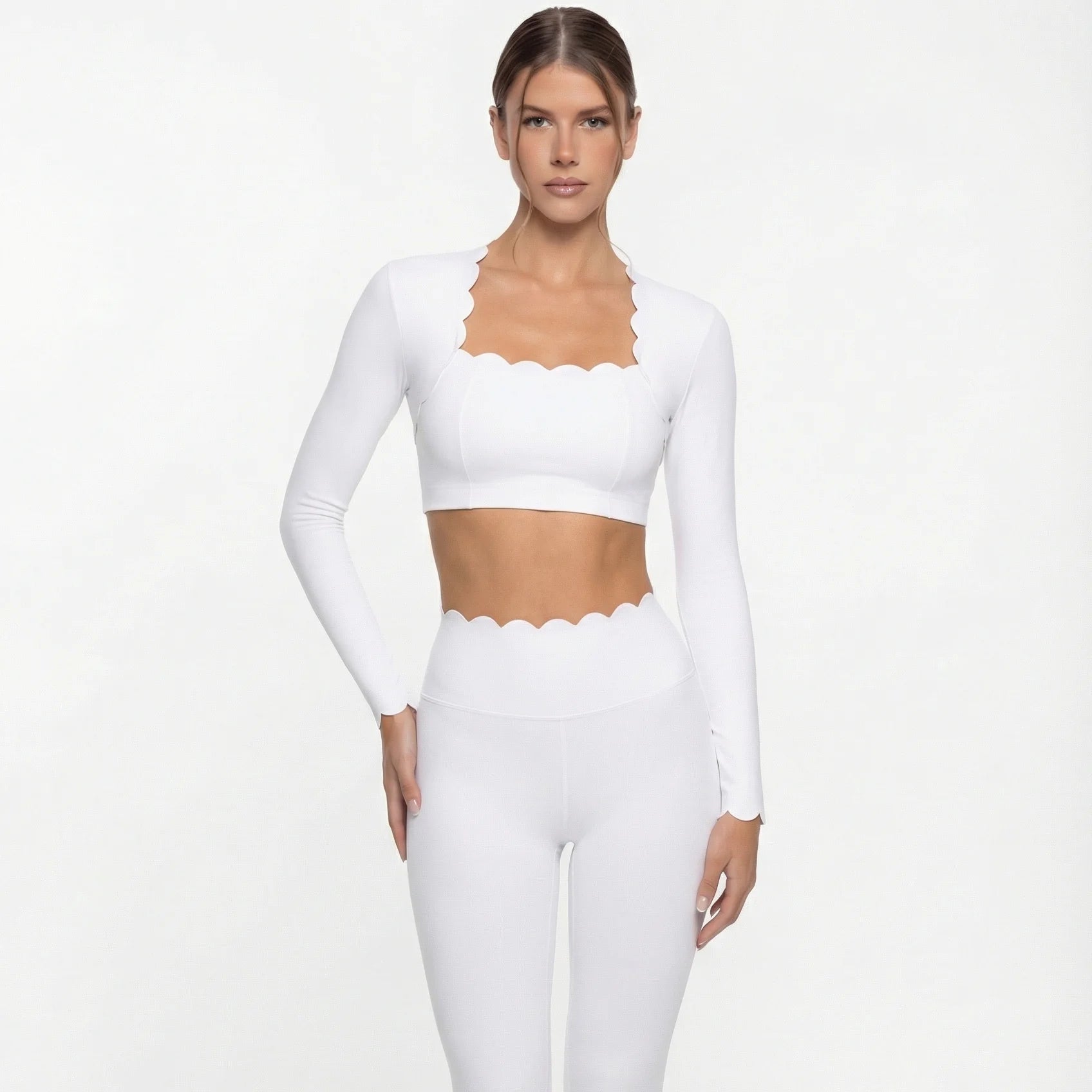 Black Square Neck Tight High Elastic Skinny Yoga Sports Long Sleeves Fashion Compression Pants Fitness Leggings Workout Tights