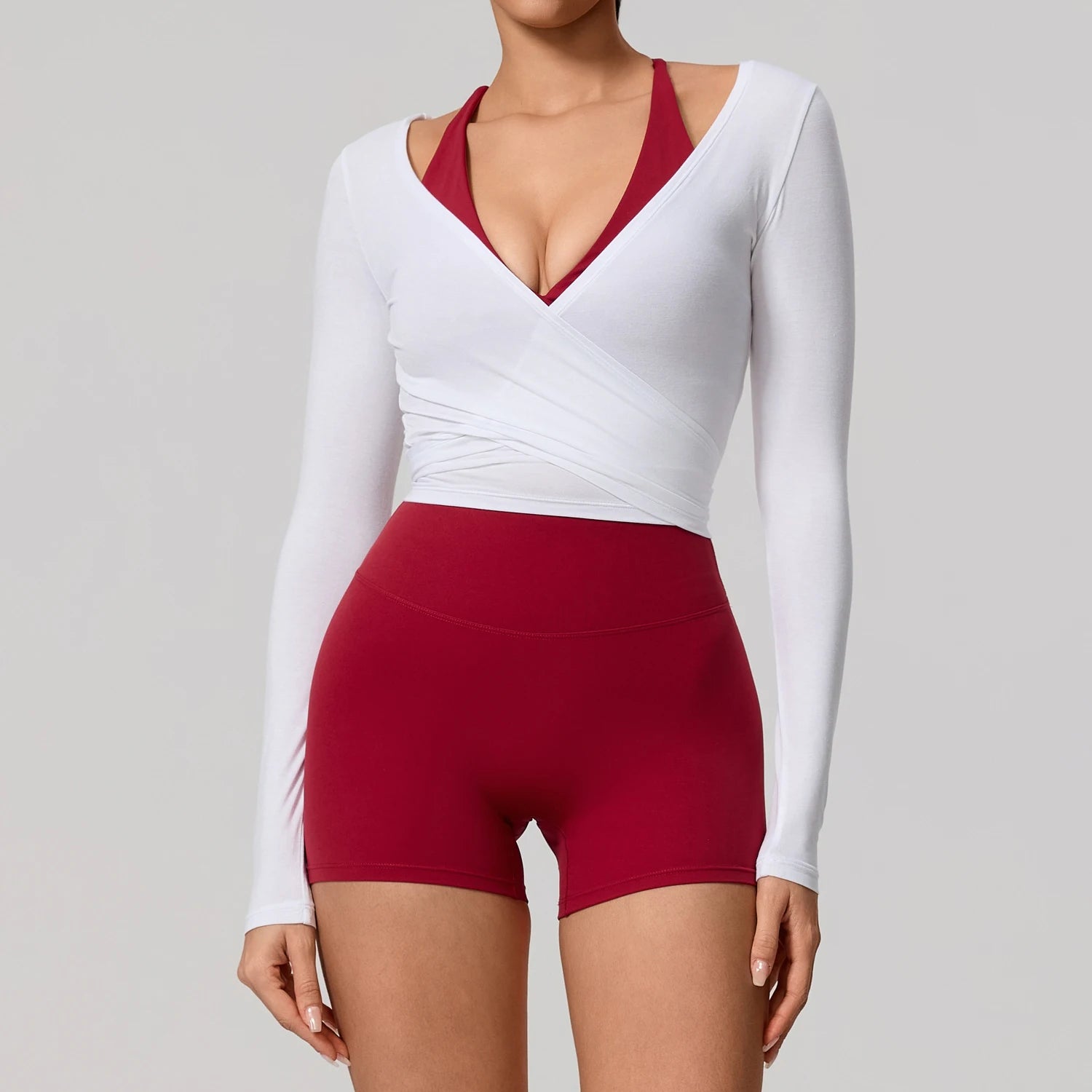 Hearuisavy Women's Yoga Shirt Long Sleeve Sportswear Gym Casual Breathable Quick Dry Sports Top Pilates Dance Ballet Wrap Tops