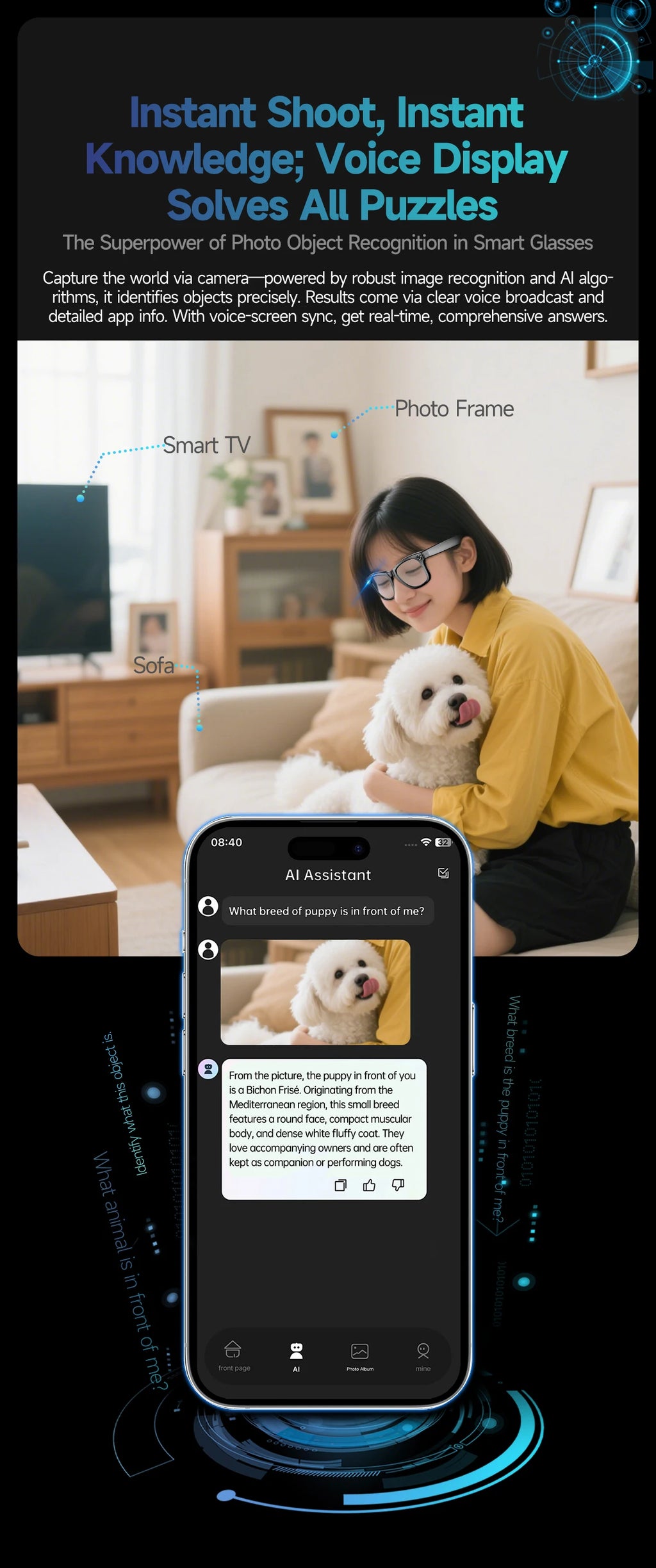 AI Smart Glasses with 8MP Camera Video Recording 100+ Languages Translation