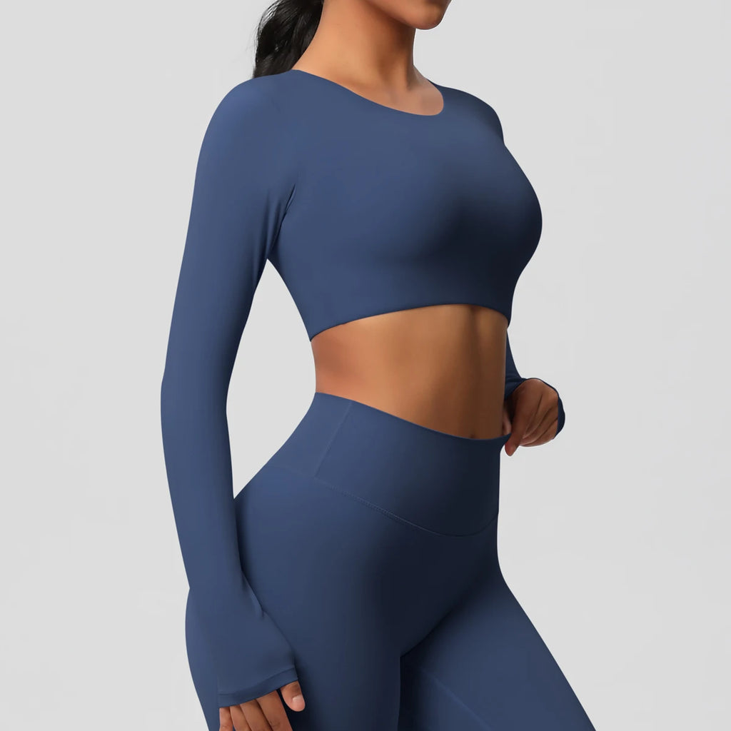 Yoga Shirts For Women Long Sleeve With Padded Fitness Running Gym Clothes Workout Dry Fit Breathable High Elastic Sports Top
