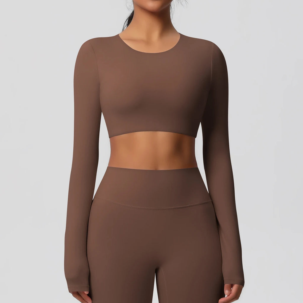 Yoga Shirts For Women Long Sleeve With Padded Fitness Running Gym Clothes Workout Dry Fit Breathable High Elastic Sports Top