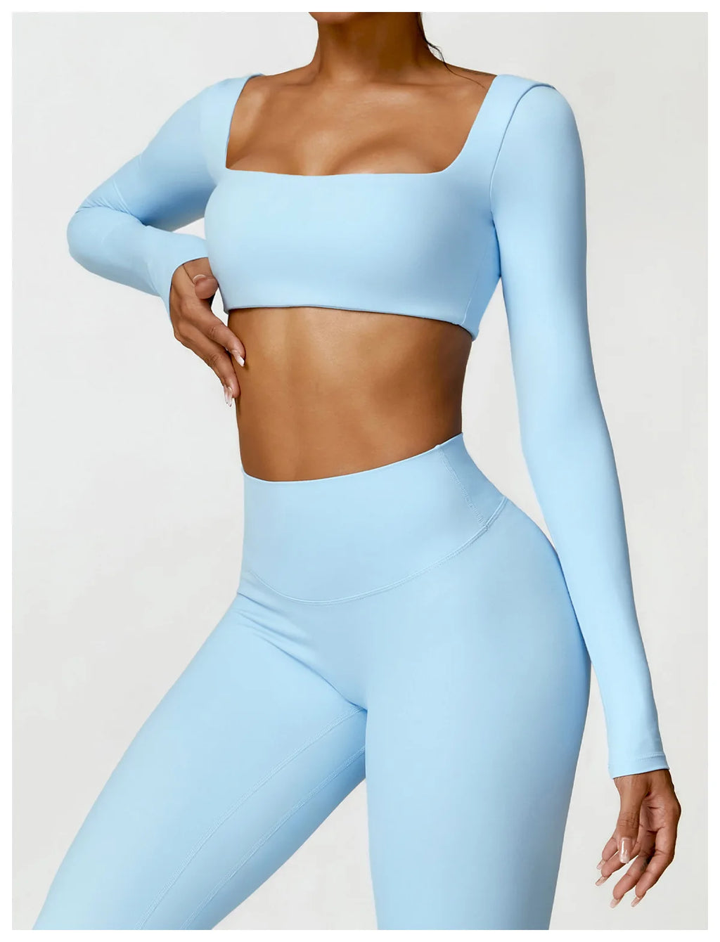 Hearuisavy Casual Quick Dry Sportswear Women Square Neck Gym Top Women Fitness Sports Crop Top Female Long Sleeve Yoga Clothing