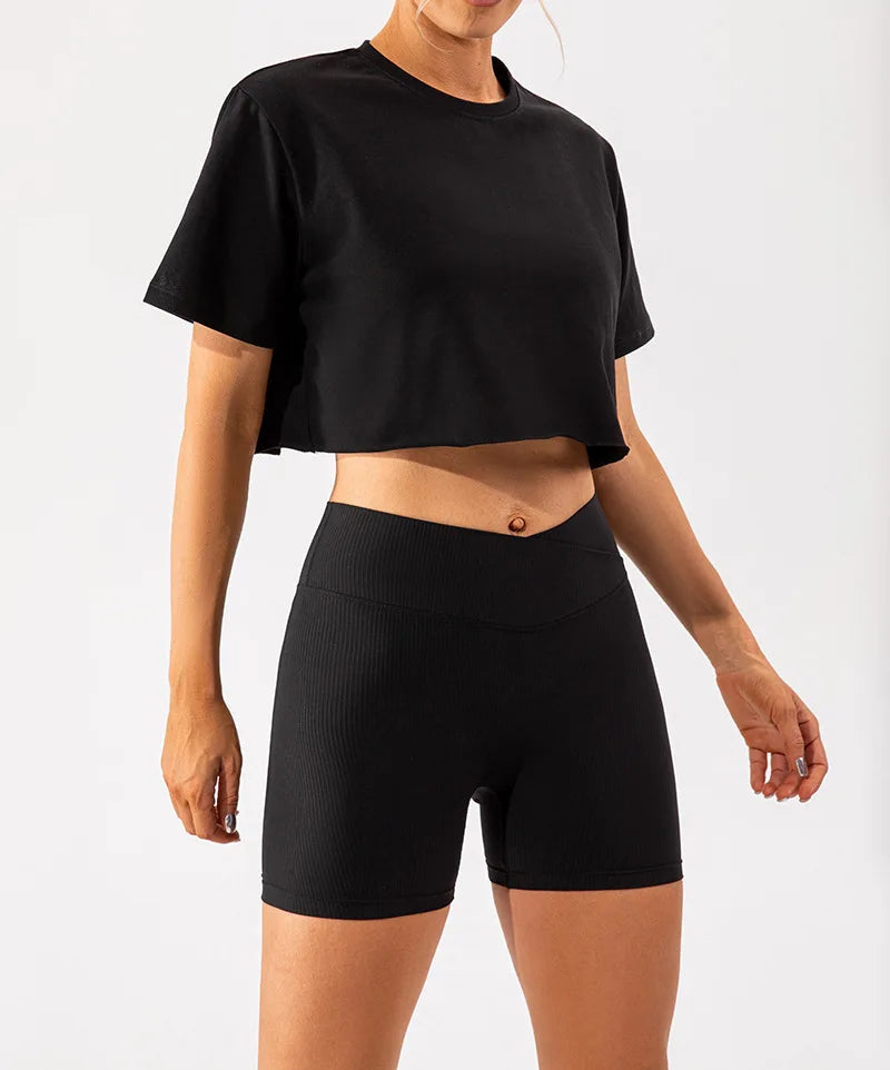 Outdoor Dance Sports Short-sleeved Yoga Shirts Women Casual Running Fitness Tops Loose Sports T-shirts Yoga Clothes Gym Crop Top