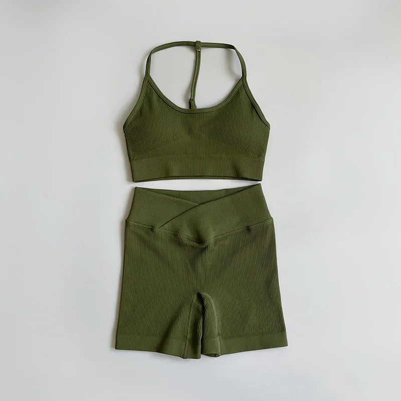 Yoga Short Sets Seamless SportsWear Women Sport Outfit For Woman Crop Top Mini Shorts Suit Workout Clothes Athletic Wear