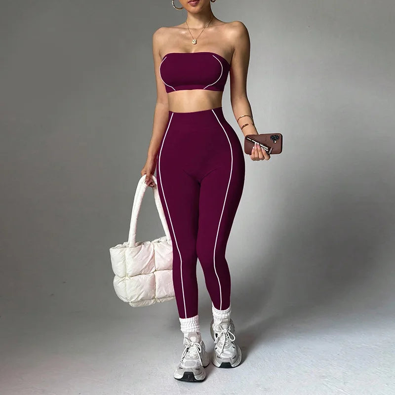 Yoga wear set, women's color-blocking corset top, peach-butt slim-fit long pants, fitness sportswear