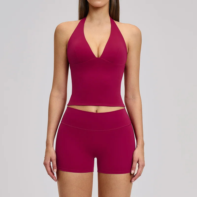 Yoga Set 2 Pieces Women's Tracksuit Sportswear Gym Clothing Workout Clothes High Waist Shorts Sexy Fitness Vest Sports Suit