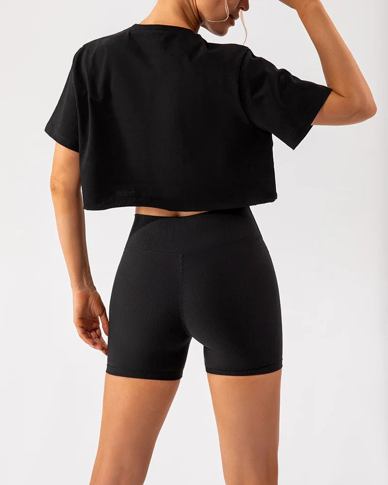 Outdoor Dance Sports Short-sleeved Yoga Shirts Women Casual Running Fitness Tops Loose Sports T-shirts Yoga Clothes Gym Crop Top