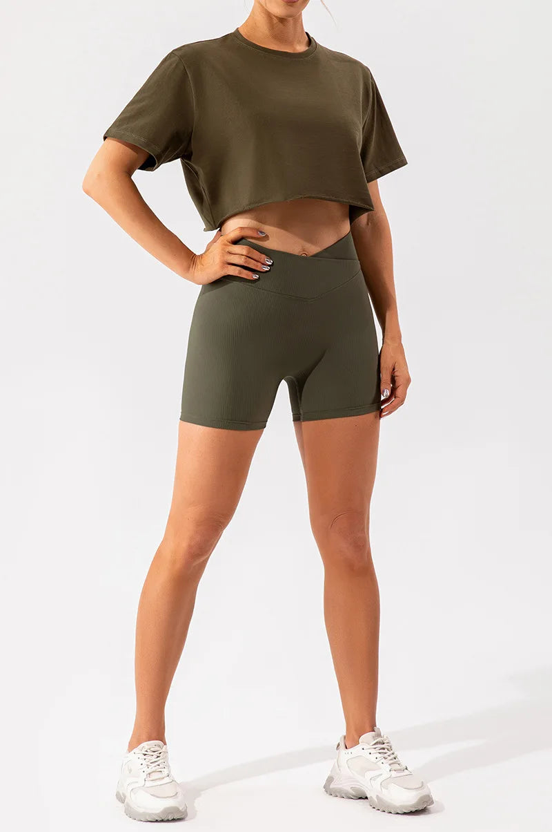 Outdoor Dance Sports Short-sleeved Yoga Shirts Women Casual Running Fitness Tops Loose Sports T-shirts Yoga Clothes Gym Crop Top