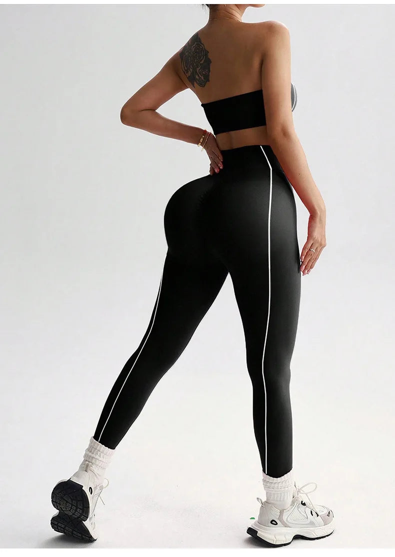 Yoga wear set, women's color-blocking corset top, peach-butt slim-fit long pants, fitness sportswear