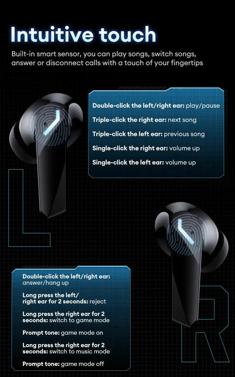 Original Lenovo XT53 Bluetooth V5.4 Earphones LED Power Display Gaming Headphones
