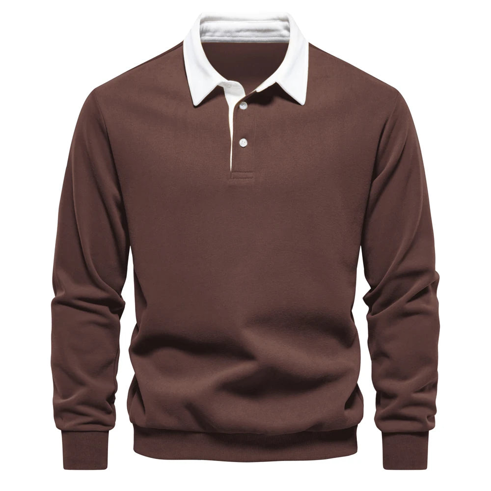 New Autumn Fashion Design Polo Neck Sweatshirts for Men Casual and Social Wear Quality Cotton Mens Sweatshirts