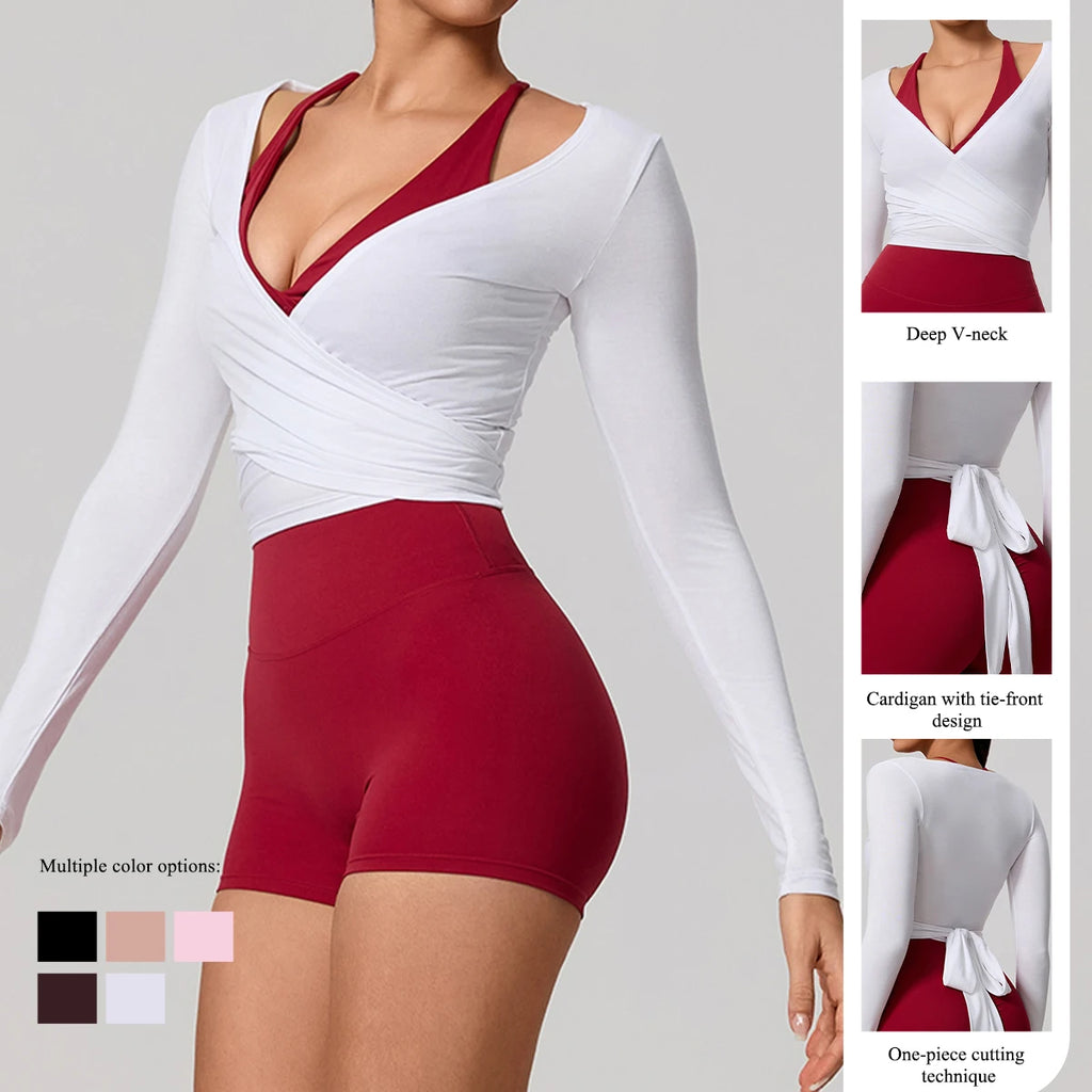 Hearuisavy Women's Yoga Shirt Long Sleeve Sportswear Gym Casual Breathable Quick Dry Sports Top Pilates Dance Ballet Wrap Tops