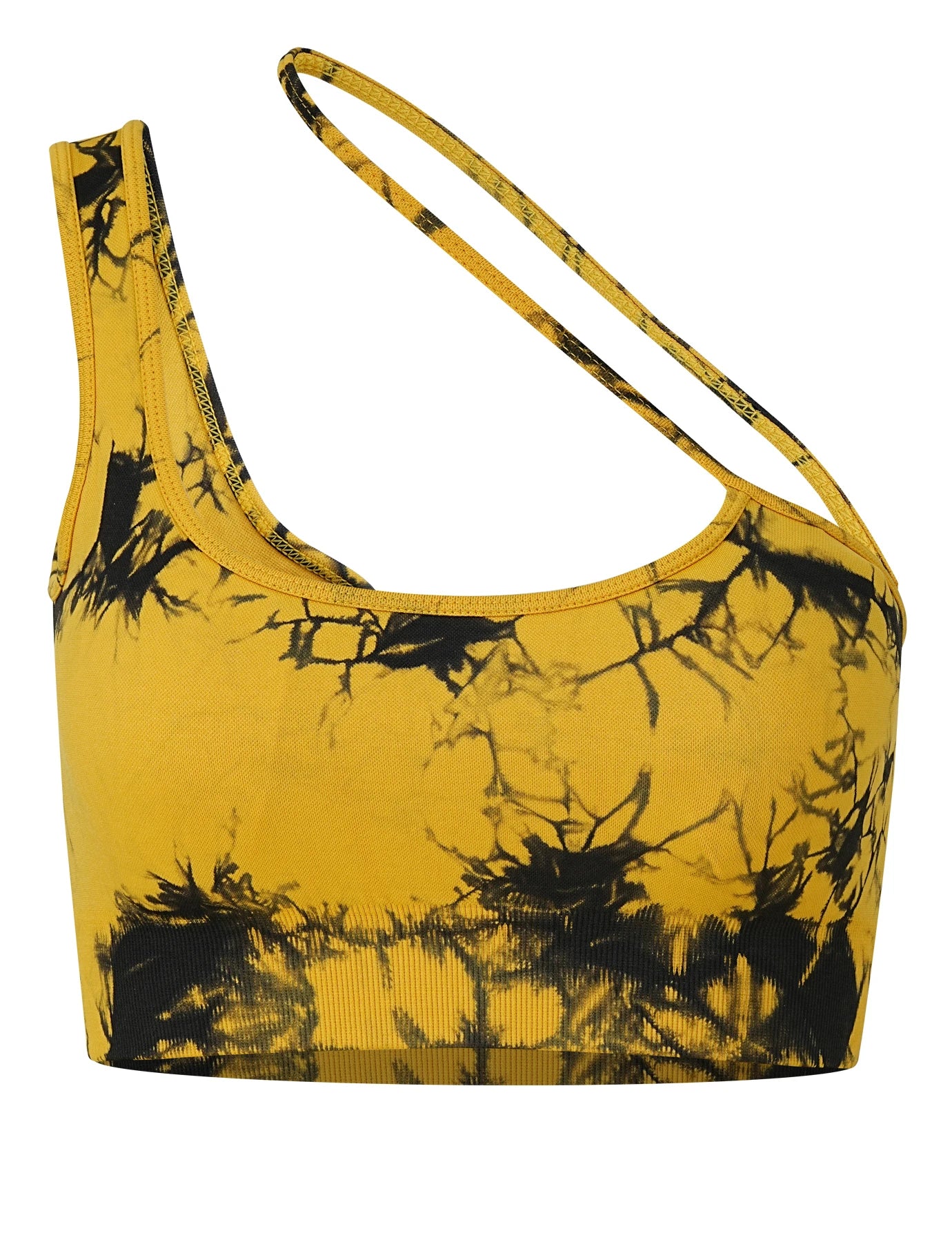 Popular yellow tie-dye suit, breathable nylon material, slanted shoulders, three-point shorts, a good choice for yoga running
